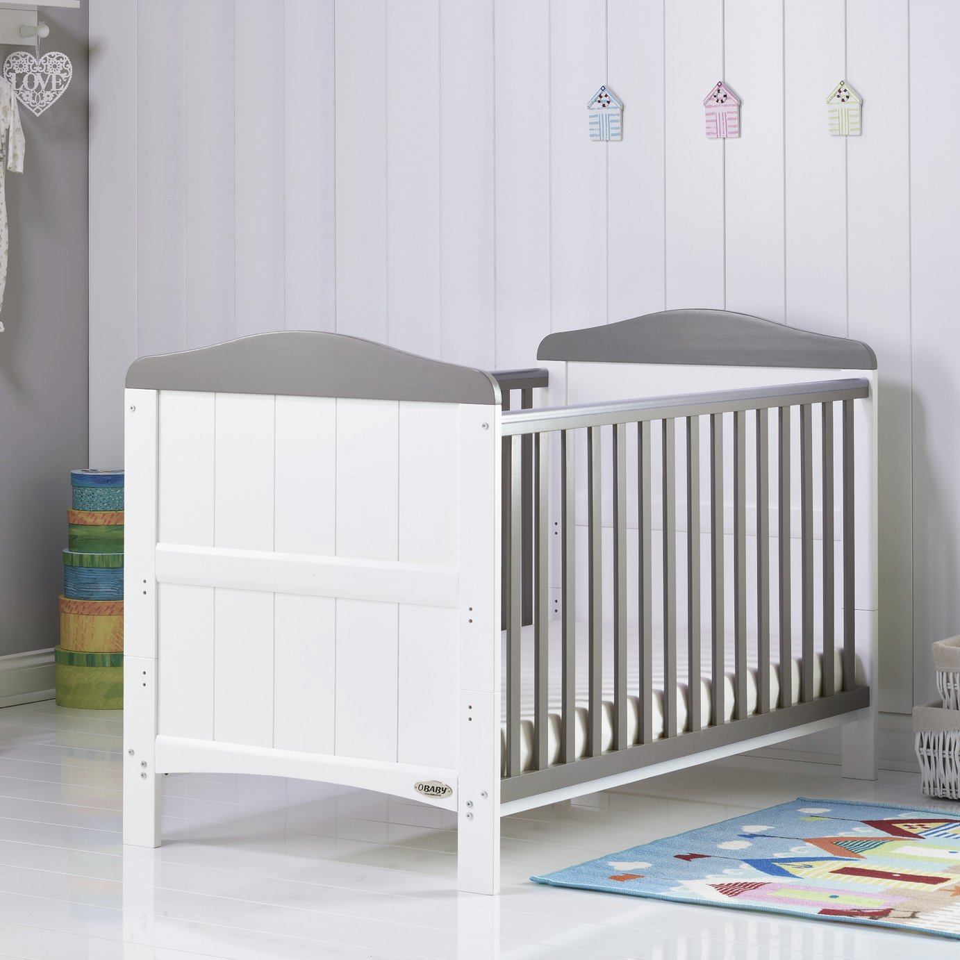 Obaby Whitby Cot Bed - White with Taupe Grey