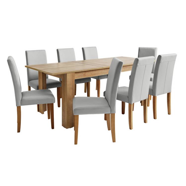 Argos Home Miami Extending Oak Dining Table & 8 Grey Chairs 0