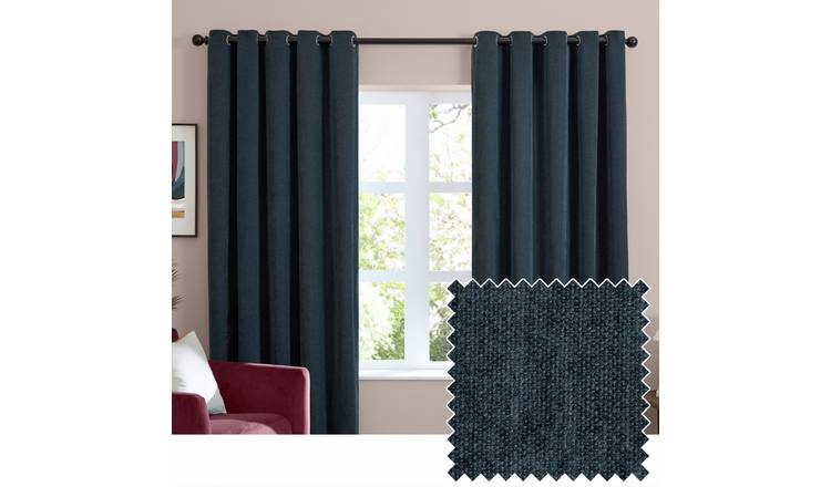 Furn Soft Chenille Blackout Eyelet Curtains - Navy Blue - 117x137cm