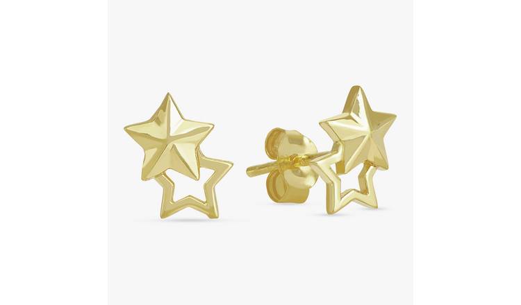 Revere Gold Plated Sterling Silver Double Star Stud Earrings