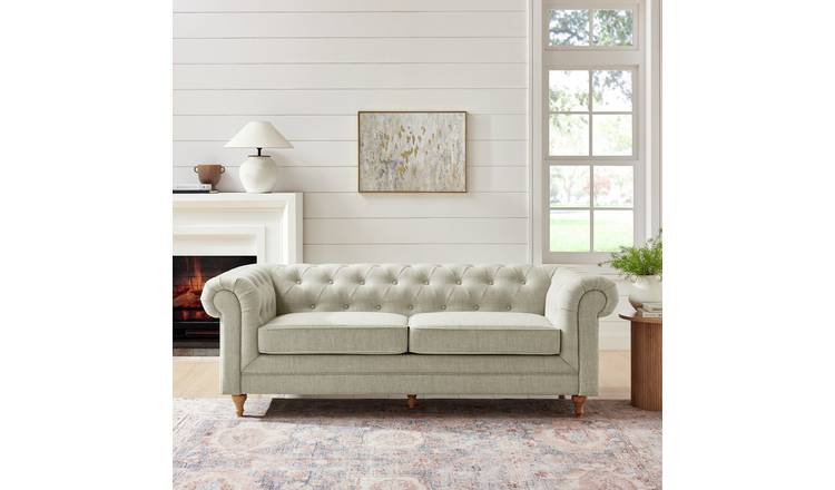 Habitat Chesterfield 3 Seater Fabric  Sofa - Natural