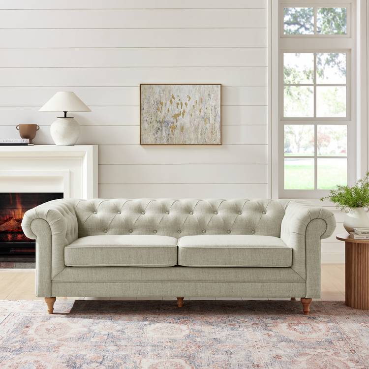 Habitat Chesterfield 3 Seater Fabric  Sofa - Natural 0