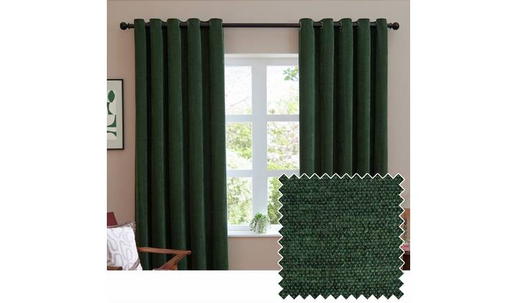 Furn Soft Chenille Blackout Eyelet Curtains - Dark Green - 168x137cm