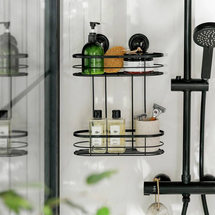 Argos Home Suction Cup Wire 2 Tier Shower Caddy – Black  0
