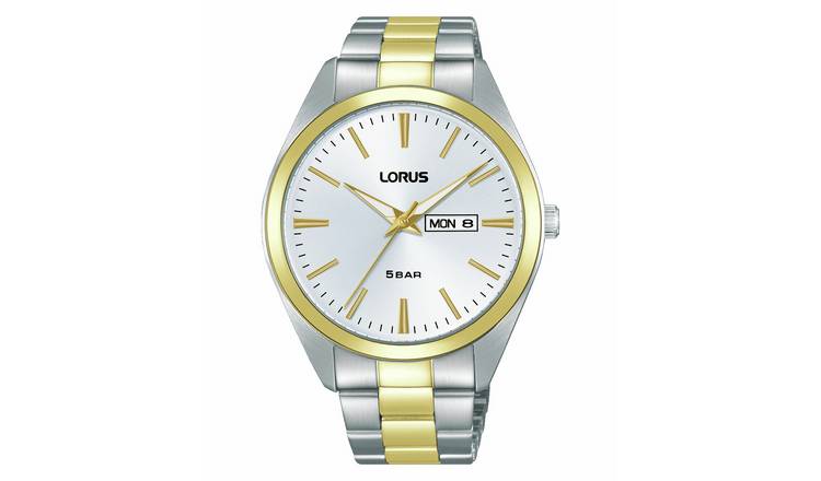 Lorus Mens Silver White Sunray Dial Two Tone Bracelet Watch