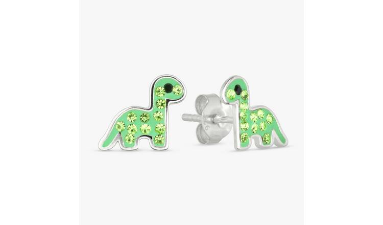 Revere Kids Sterling Silver Green Dino Enamel Earrings