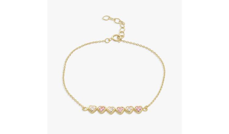 Revere 9ct Gold Plated Pink & White Stone Heart Necklace