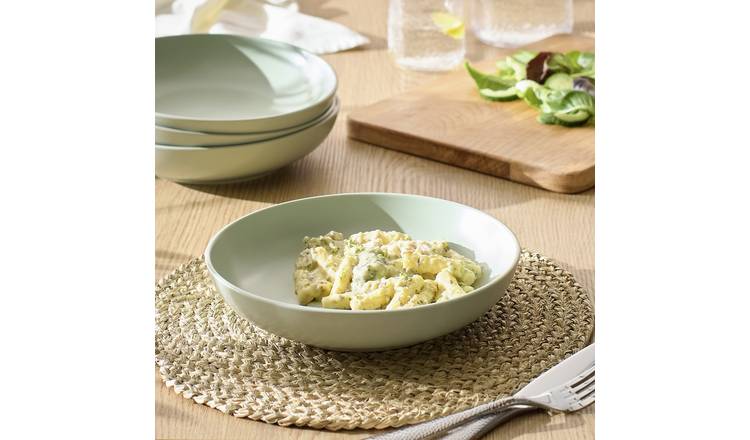 Habitat 4 Piece Matte Stoneware Pasta Bowls - Sage