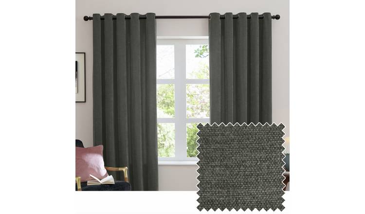 Furn Soft Chenille Blackout Eyelet Curtains - Charcoal - 229x183cm