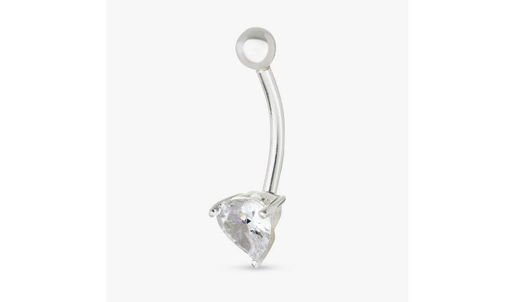 Revere Sterling Silver Heart Cubic Zirconia Belly Bar