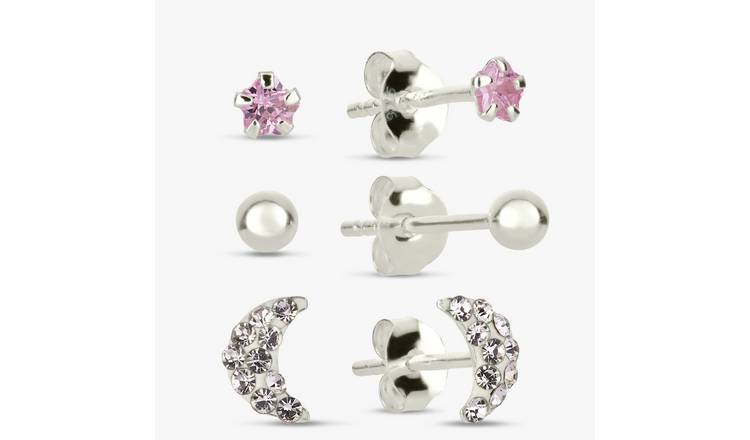 Revere Kids Sterling Silver Moon and Star Stud Earrings