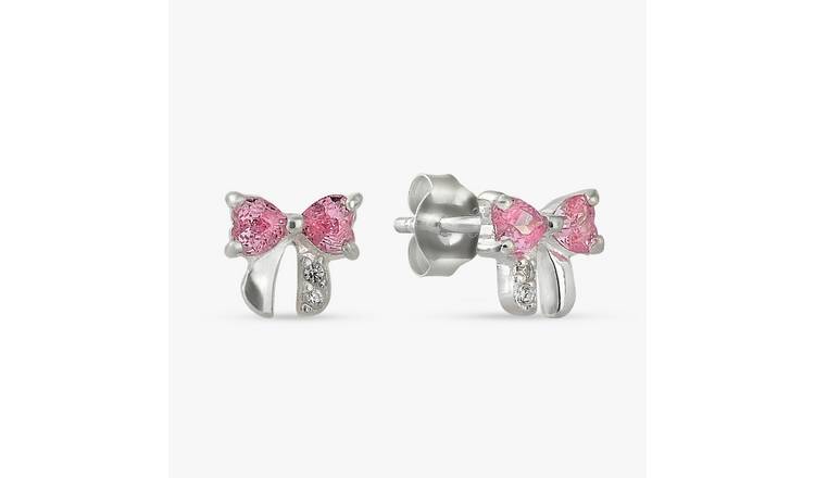 Revere Sterling Silver Pink Cubic Zirconia Bow Stud Earrings