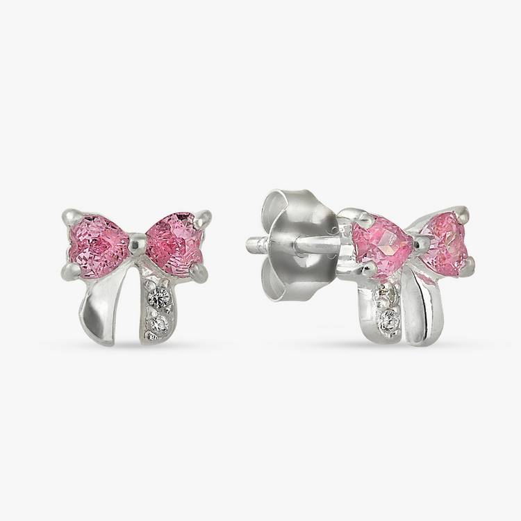 Revere Sterling Silver Pink Cubic Zirconia Bow Stud Earrings 0