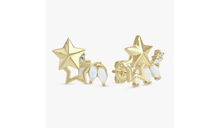 Revere Gold Plated Silver Double Star Opal Stud Earrings