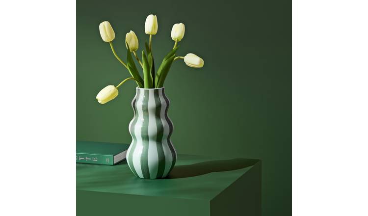 Habitat Stripe Ceramic Green Vase