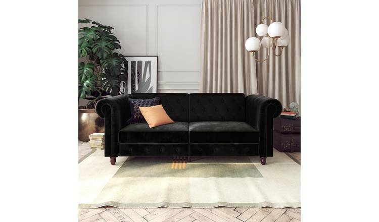 Dorel Felix Chesterfield Velvet Chaise Sofa Bed - Black