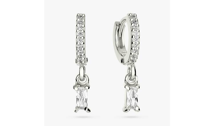 Revere Sterling Silver Baguette Huggies Drop Earrings