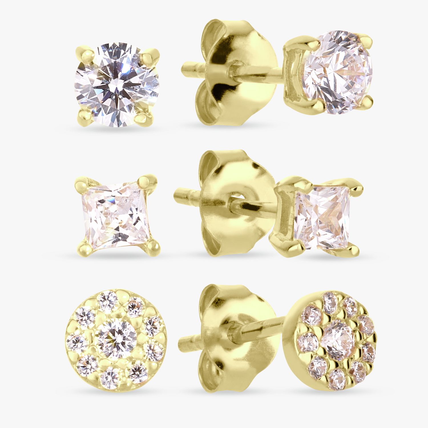 Revere Gold Plated Cubic Zirconia Stud Earrings Set of 3