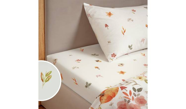 Argos Home Autumn Print White Fitted Sheet - Superking