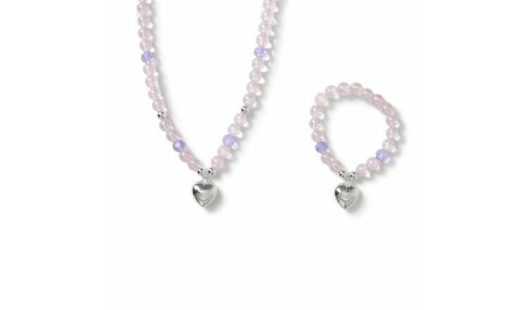 Flitzy Kids Pastel Bead Heart Charm Necklace & Bracelet Set