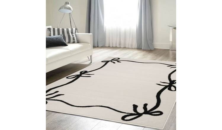 Homemaker Maestro Bow Border White Short Pile Rug - 160x230cm