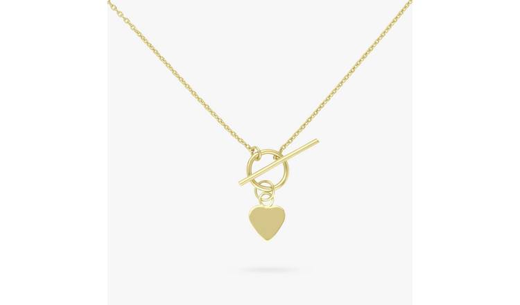 Revere 9ct Gold Plated Silver Heart & T-Bar Pendant Necklace