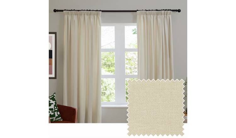 Furn Soft Chenille Blackout Pencil Pleat Curtains - Natural - 117x137cm