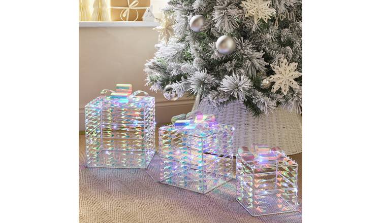 Argos Home Pre Lit Three Iridescent Gift Boxes Christmas Decoration