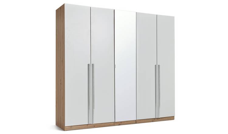 Habitat Munich 5 Door Mirror Wardrobe -White & Oak Effect