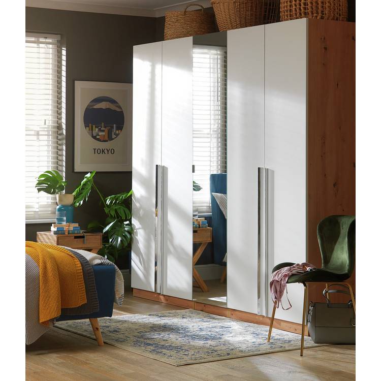 Habitat Munich 5 Door Mirror Wardrobe -White & Oak Effect 0