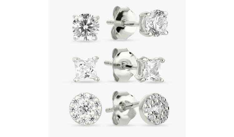 Revere Sterling Silver Square & Round Stud Earrings-Set of 3