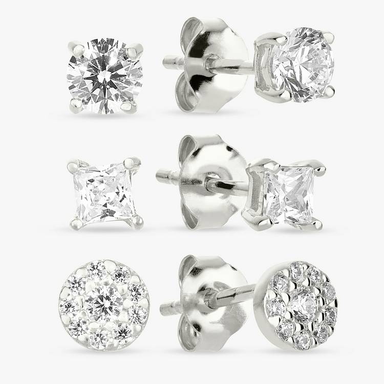 Revere Sterling Silver Square and Round Stud Earrings Set of 3