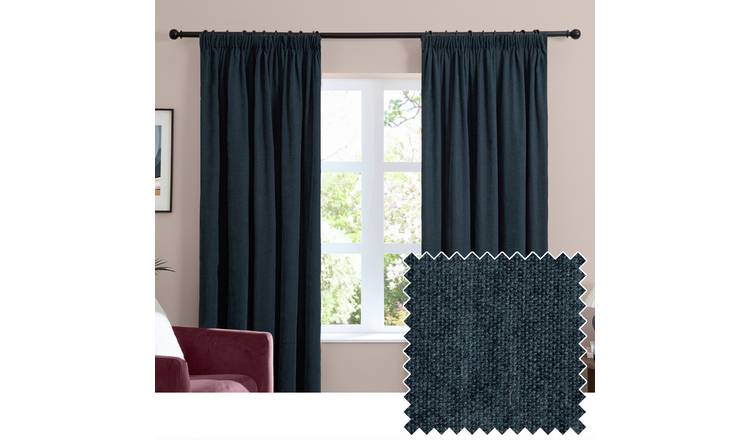 Furn Soft Chenille Blackout Pencil Pleat Curtains - Navy - 168x229cm