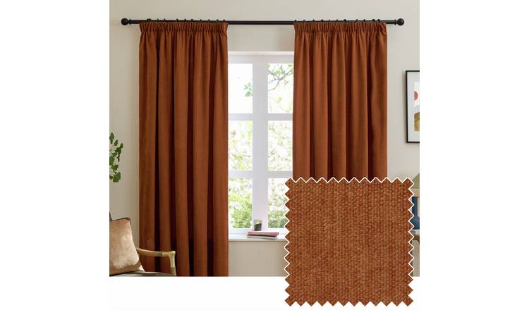 Furn Soft Chenille Blackout Pencil Pleat Curtains - Rust - 229x229cm