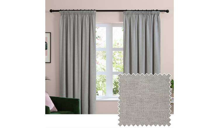 Furn Soft Chenille Blackout Pencil Pleat Curtains - Silver - 117x137cm
