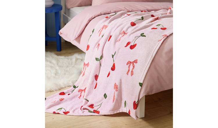 Argos Home Cherry & Bows Fleece Throw - Pink - 150x125cm