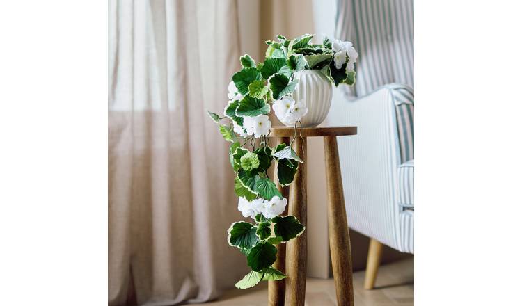 Bayswood Artificial White Trailing Flower Plant in White Ceramic Pot - 15cm