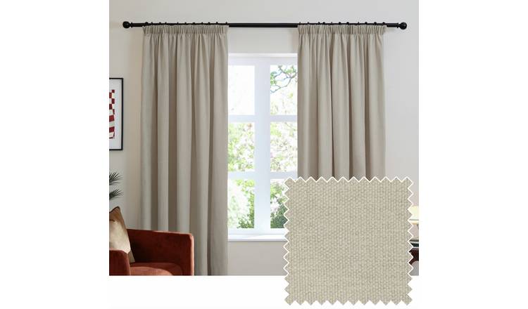 Furn Soft Chenille Blackout Pencil Pleat Curtains - Natural - 229x229cm