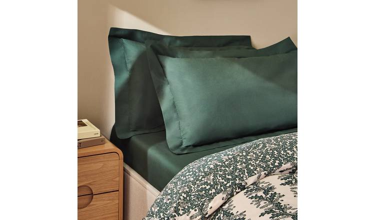 Habitat Cotton 200 TC Plain Forest Green Oxford Pillowcase Pair