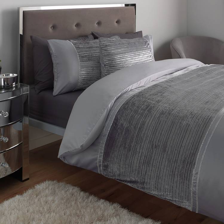 Argos Home Sparkle Velvet Grey Bedding Set - Double 0