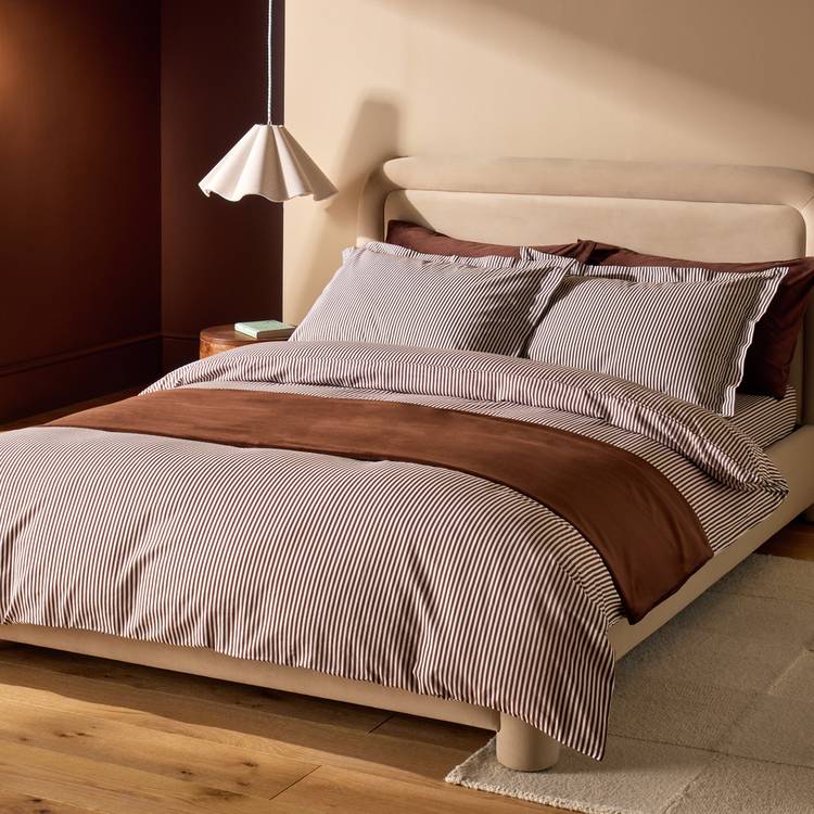 Habitat Cotton Oxford Edge Stripe Cocoa Bedding Set - Superking 0
