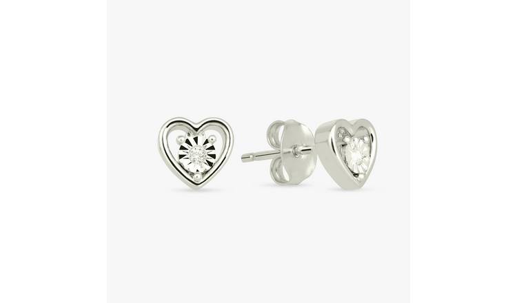 Revere Sterling Silver Cubic Zirconia Heart Stud Earrings