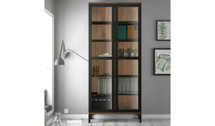 Furniture To Go Roomers 2 Door Display Cabinet - Black & Walnut