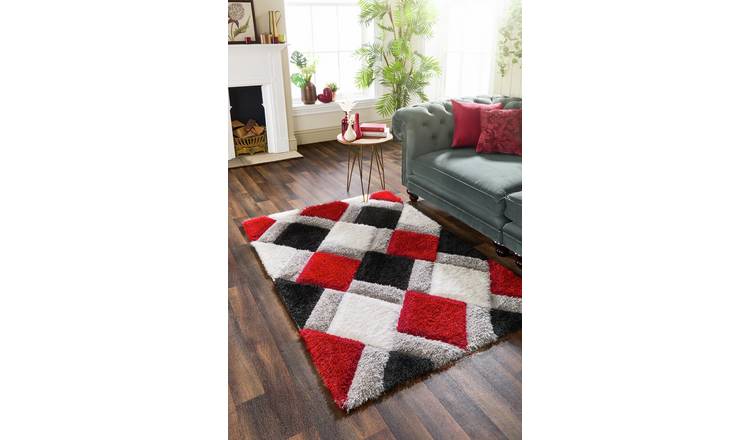 Origins 3D Geometric Red Shaggy Rug - 120x170cm