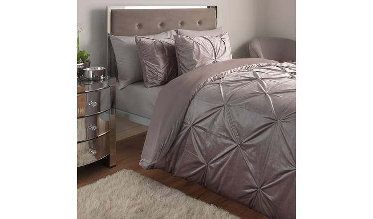 Argos Home Velvet Pintuck Silver Bedding Set - Double