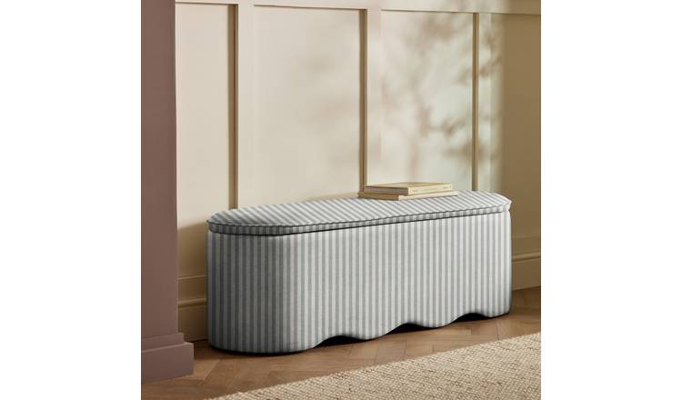 Habitat Onda Large Fabric Ottoman - Blue & White