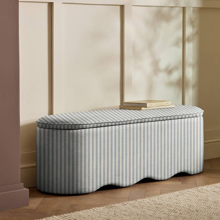 Habitat Onda Large Fabric Ottoman - Blue & White 0