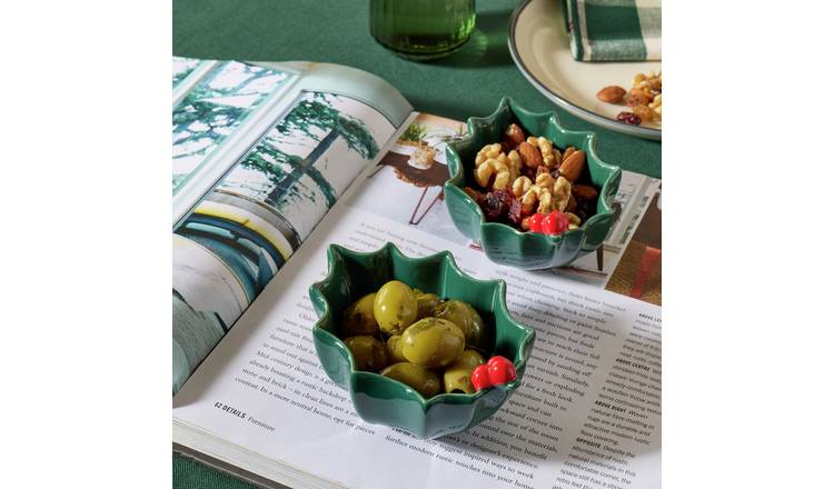 Argos Home Holly 2 Piece Stoneware Nibble Bowls - Green