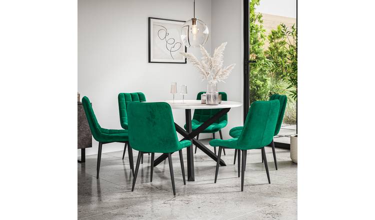 Furniture Online Malvern Nova Marble Top Dining Table & 6 Green Chairs