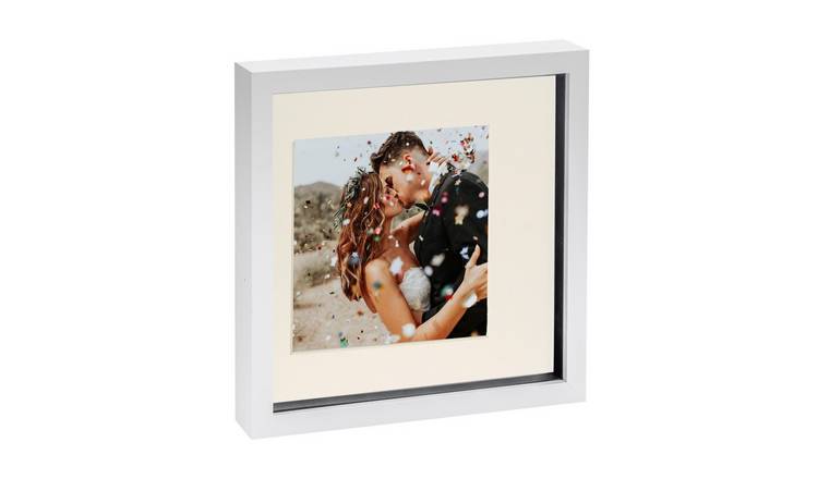 Nicola Spring 3D Box Photo Frame - 10 x 10" with Mount - White/Ivory